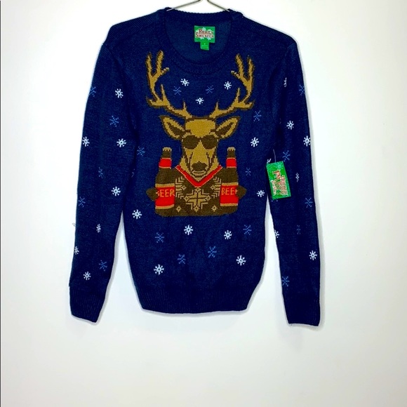 Party Sweater Sweaters - Kohl’s | Christmas Sweater Navy Blue Deer Two Beers Holiday Sweater Unisex NWT S